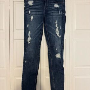 Express Dark Blue Distressed Skinny Jeans women’s